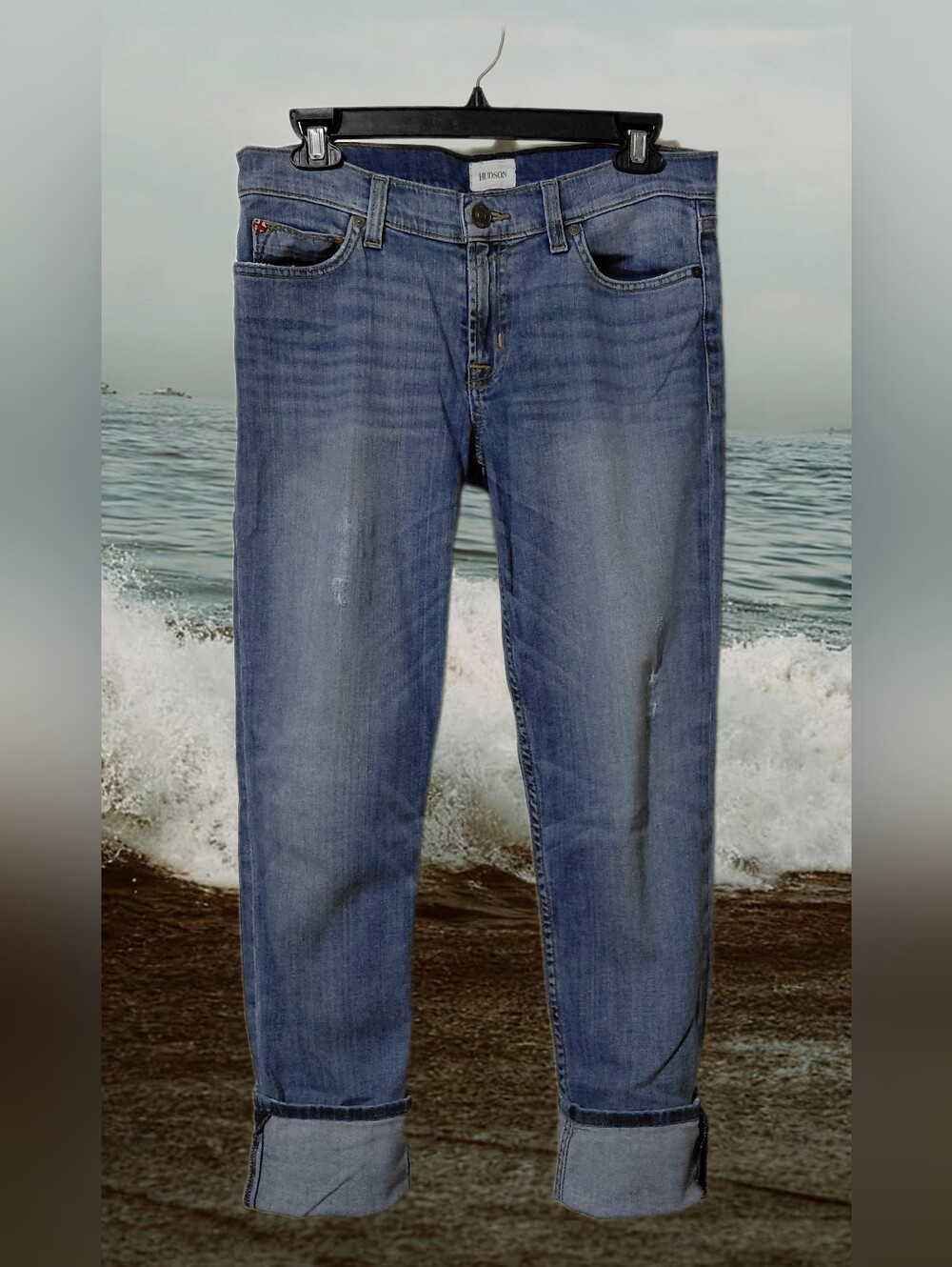 Hudson 29 Muse Crop Skinny w/5" Cuff Comfortable Jeans, 24" Cuffed, 29" Uncuffed